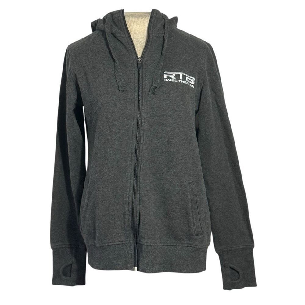 Raise The Bar Unisex Full Zip Hoodie in Charcoal Gray Size Large